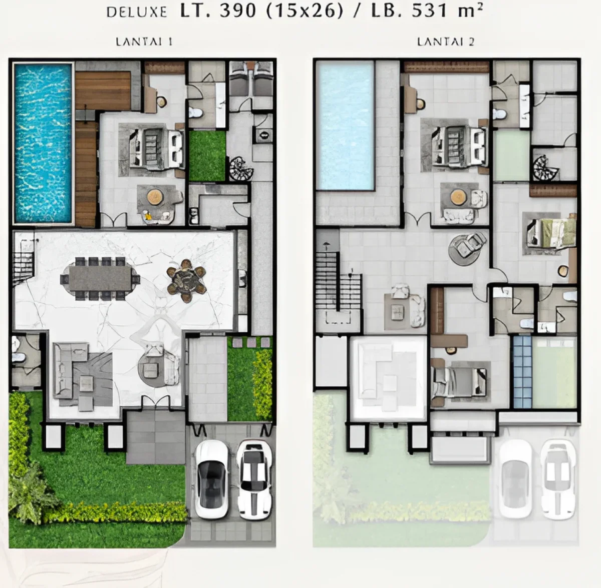 Hunian Mewah 2 Lantai + Kolam Renang- Grand Golf Belvedere Tipe Greta Deluxe - Pakuwon Indah - Galeri 2